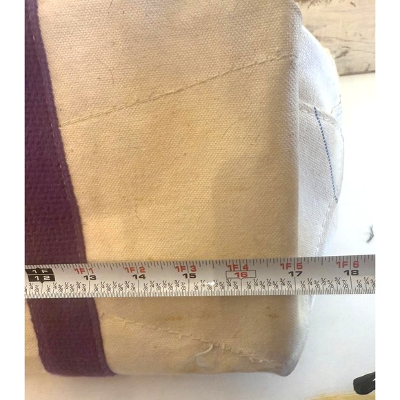 Vintage 80's LL Bean Factory Store Boat & Tote Leather Handle Bag Striped Purple - Picture 11 of 13